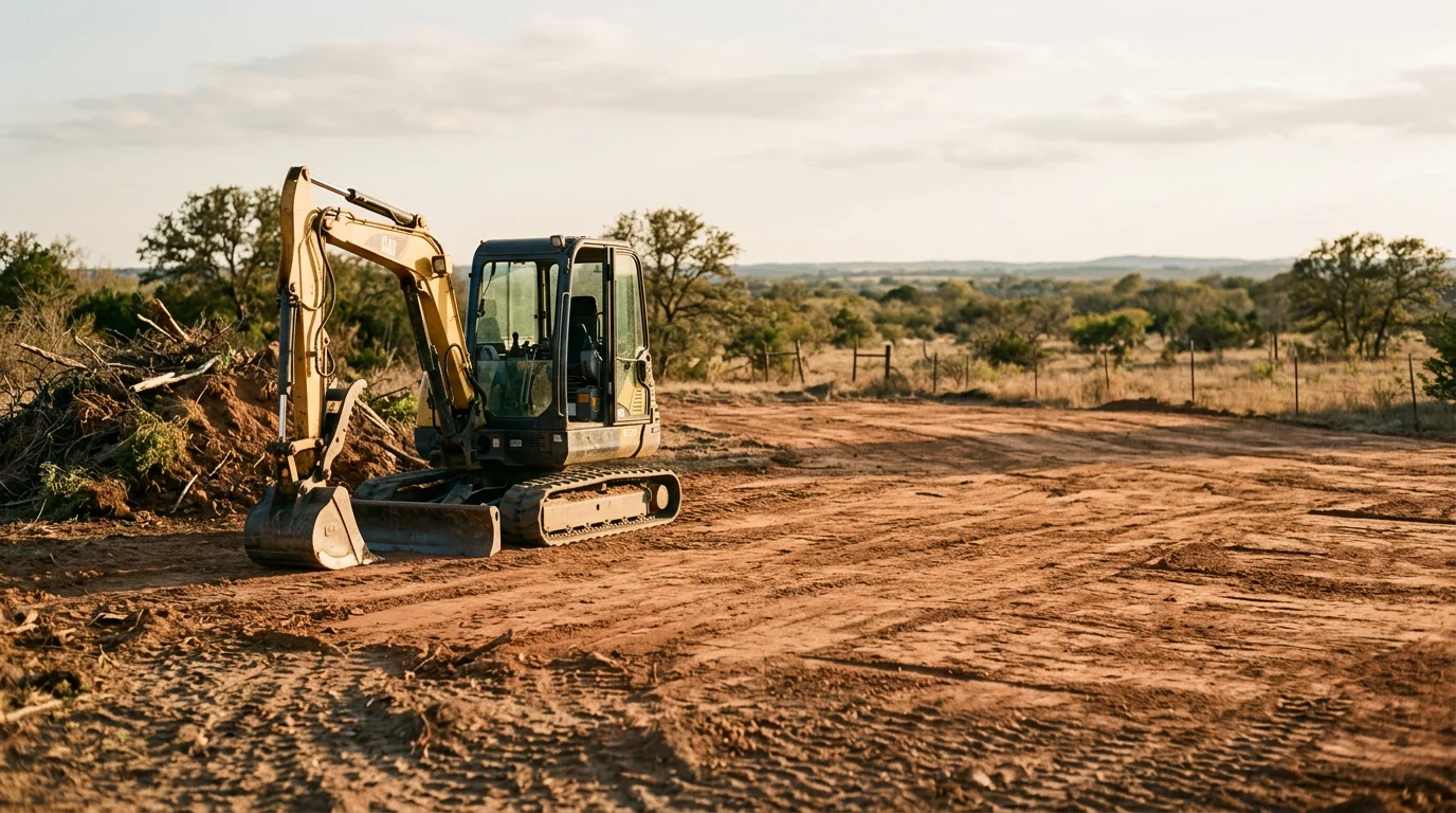 Excavation equipment clearing land for construction site preparation