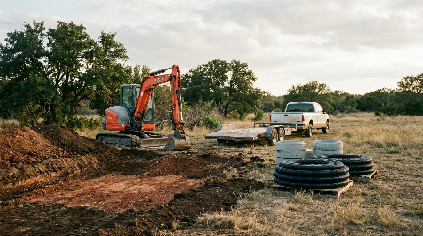 Septic system installation equipment and site preparation