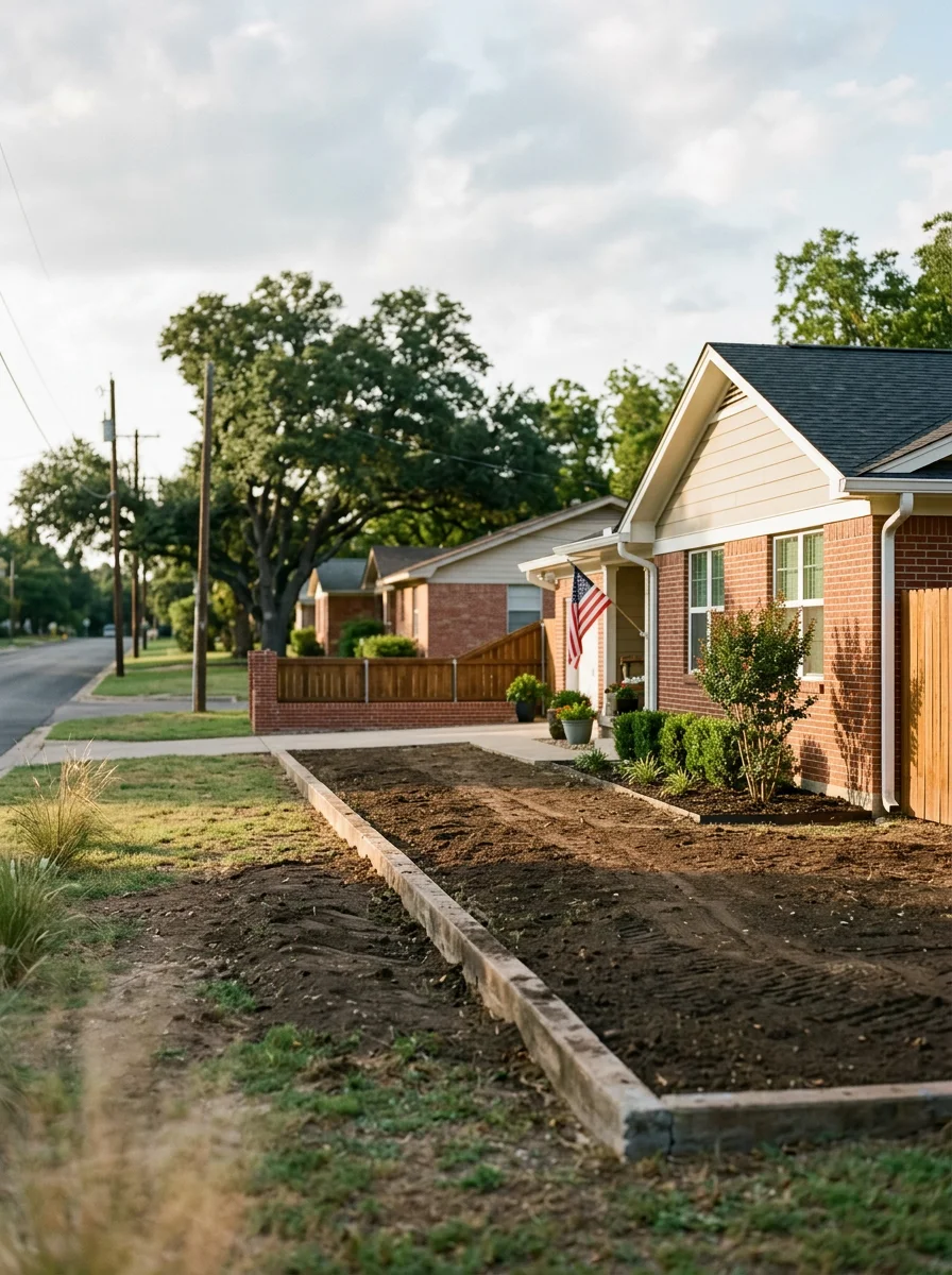 Brownwood home exterior with updated finishes and clear property boundaries.